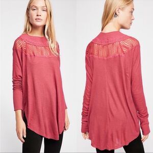 FREE PEOPLE | Spring Valley Long Sleeve Thermal Lace Pink Top Women’s Size XS